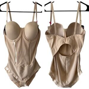 NEW MAIDENFORM Built in Bra Body Shaper Size 38B Beige Adjustable Straps